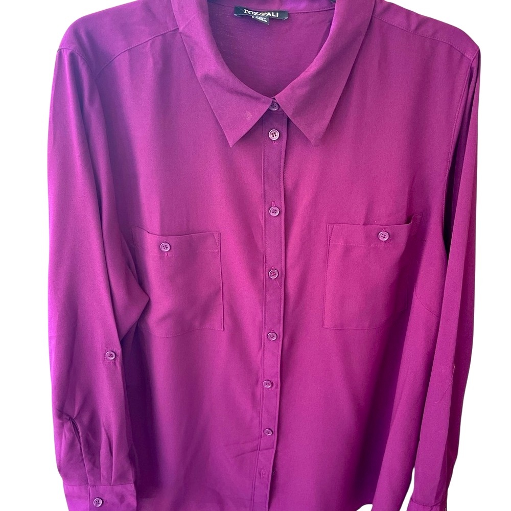 Roz & Ali Deep Purple Blouse-Button Down